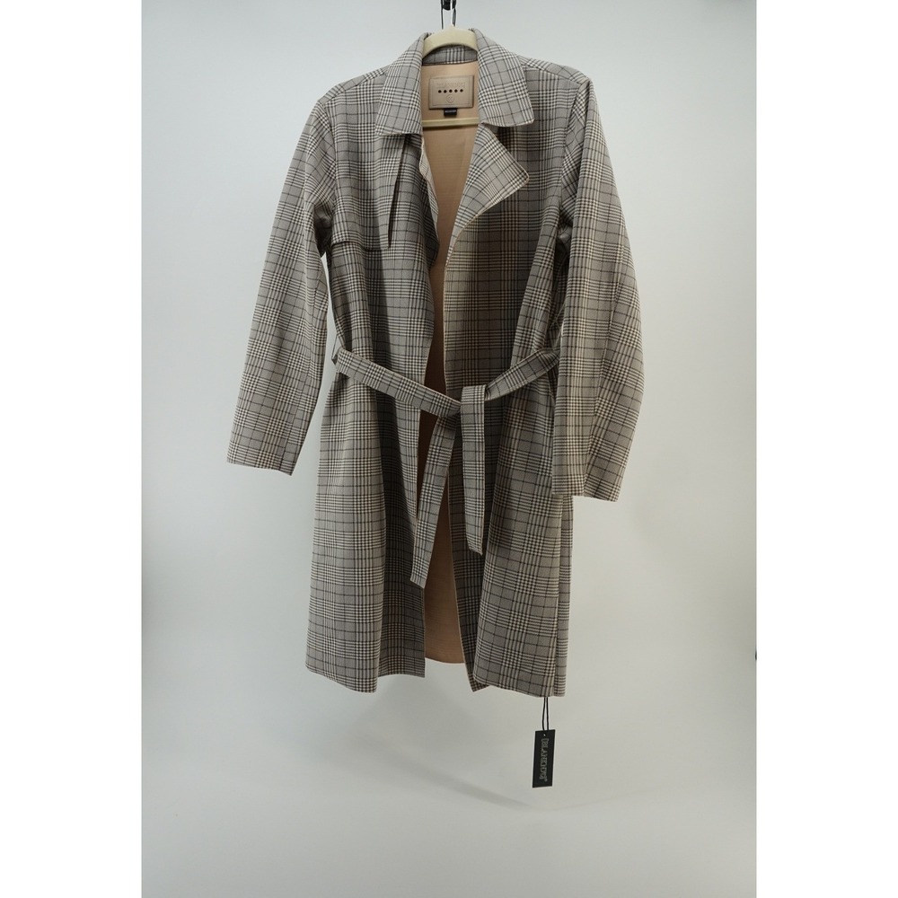 NWT BLANKNYC Plaid Trench Coat Dark Academia Professional Brown Tan Medium